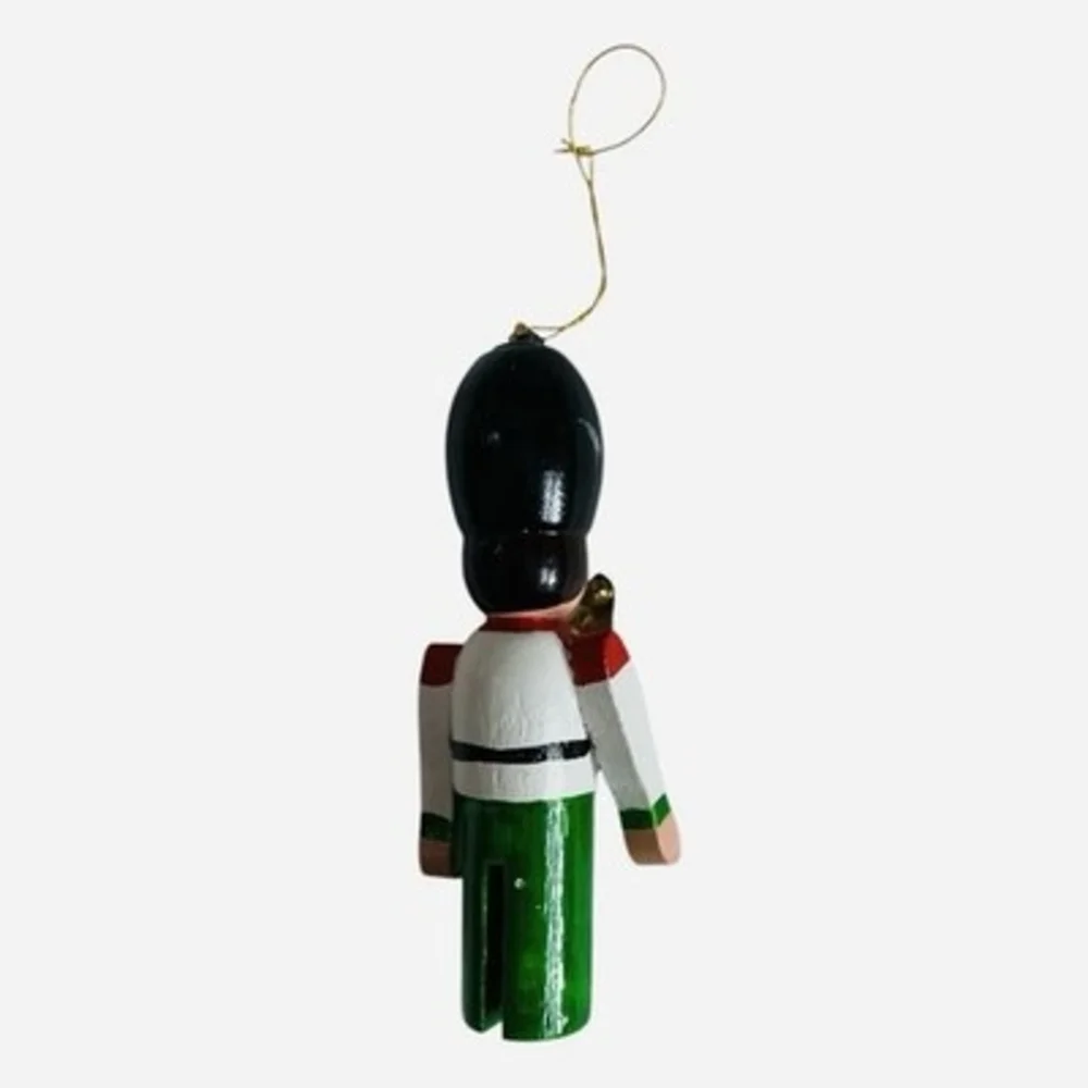 Vintage Wood Toy Soldier Harp Player Christmas Ornament Green 1.5x3.75